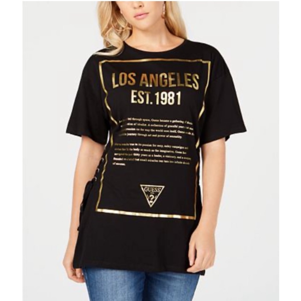 GUESS lace up logo t-shirt